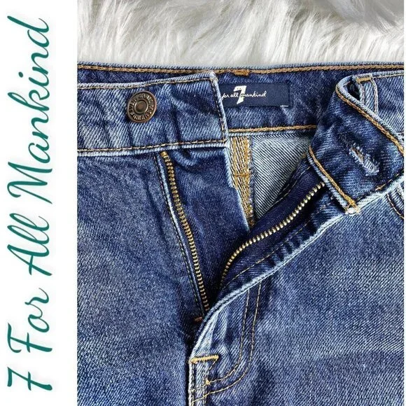 7 FOR ALL‎ MANKIND Raw Fringe Hem Denim Mini Skirt, Size 27 - Picture 5 of 10